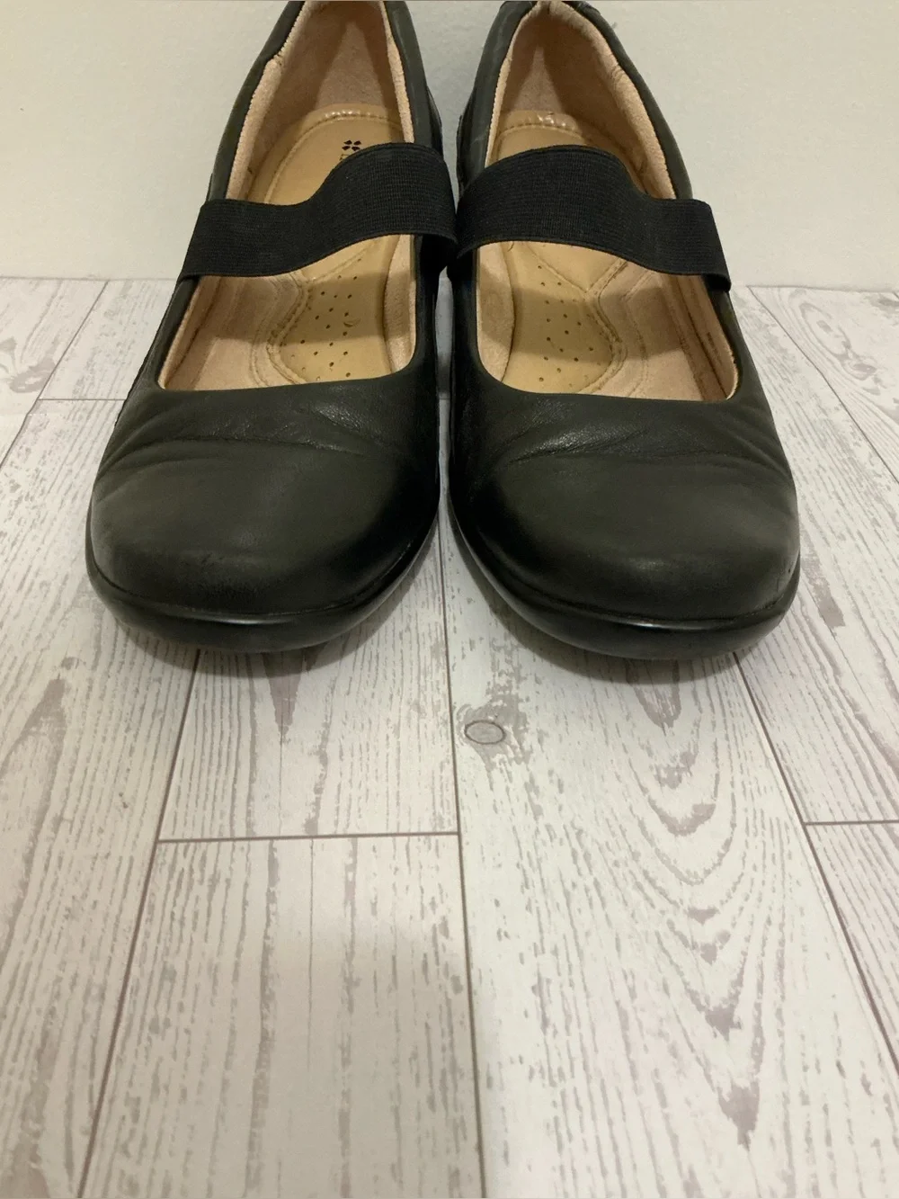 Women’s Black Leather Wedge Mary Jane Comfort Shoes